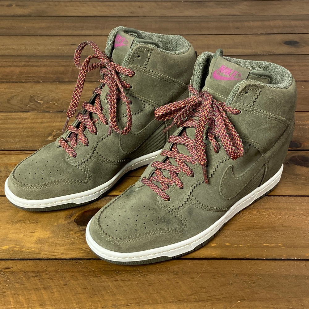 Nike Dunk Sky High Wedge Sneakers Dark Loden Olive Green 528899-200 Womens 8.5